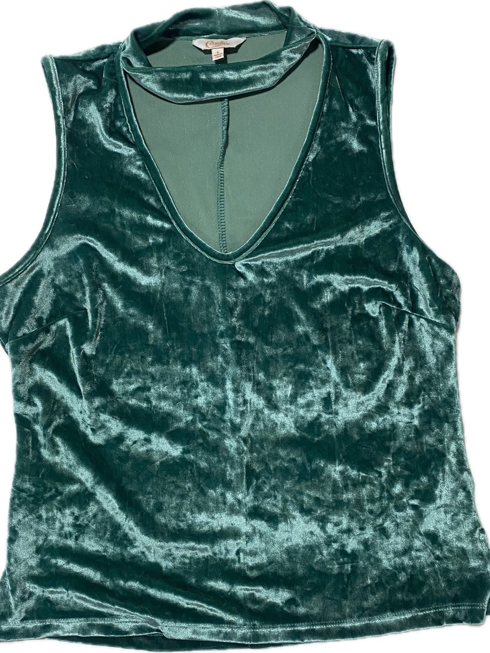 Candie's Teal Velvet V-Neck Sleeveless Tank with Mock Neck